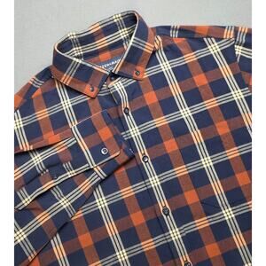 Mizzen+Main City Flannel Button Shirt Plaid Men Medium Trim Performance Business